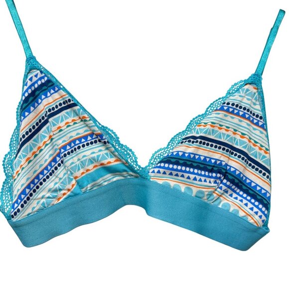 Stripe & Stare Bra Size Small Bralette Blue Turquoise Stripe Modal Blend NEW - Picture 1 of 7